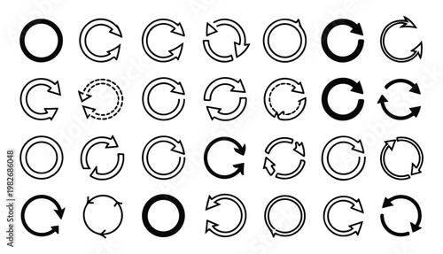 Collection of circular arrows icons representing refresh and reload concepts.