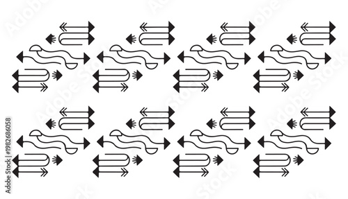 Flowing arrow patterns with wavy lines and directional indicators.
