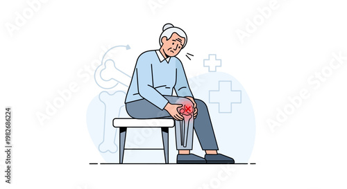 Elderly woman suffering from knee pain, arthritis, joint inflammation, medical concept