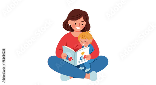 Happy mother and her adorable baby bonding over a captivating storybook, fostering early literacy and a loving connection in a cozy, educational moment