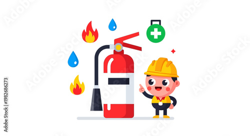 Safety First Illustration of a Fire Extinguisher and Fire Safety Equipment