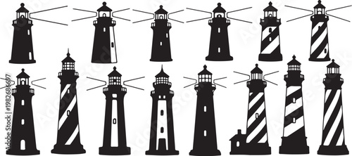 Collection of Various Lighthouse Silhouettes and Designs