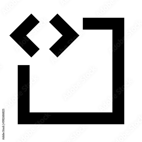 Code icon in sharp bold line style for displaying development blocks or source snippets. Perfect for web editor UI, inspect tools, programming interfaces, or developer-oriented digital products.