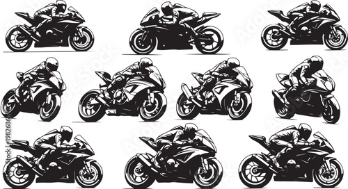 Collection of various motorcycle silhouettes in black color