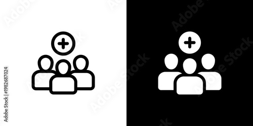 Join Meeting Plus icon concept with flat Black White Background. Vector illustration.