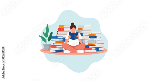 A Solitary Island of Words Showing a Peaceful Reader Vector for World Book Day