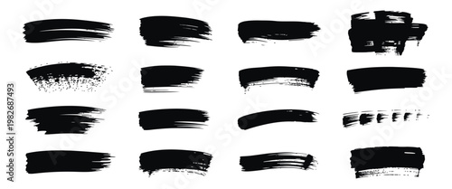 Abstract black grunge banner collection, rough ink brush strokes, censorship bars, textured vector paint lines, creative design assets for branding, posters, and digital layouts.