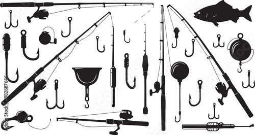 Fishing gear and tackle on a white background
