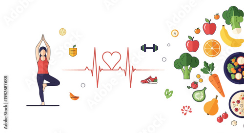 Healthy Lifestyle: Yoga, Fitness, and Nutritious Food Collage