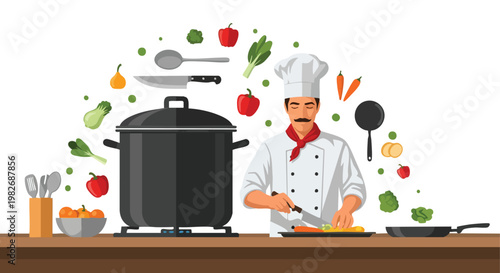 Chef Cooking with Fresh Ingredients