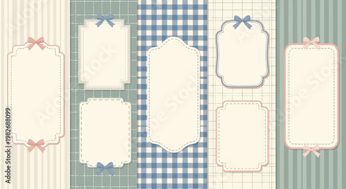 Charming Collection of Decorative Vintage-Style Frames with Subtle Bow Accents on Pastel Backgrounds