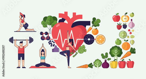 Healthy Lifestyle: Heart Health, Fitness, Yoga, and Nutritious Food