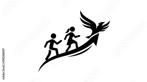 People Climbing Arrow Towards Bird Logo