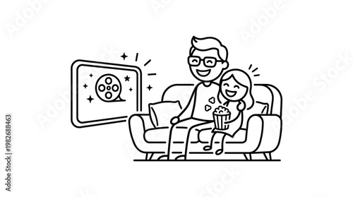 Father And Daughter Watching Movie Together