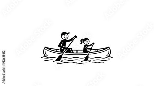 People Canoeing on Water Simple Black and White Icon