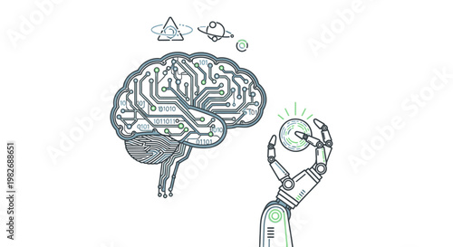 Artificial Intelligence Concept: Brain and Robotic Hand Interaction
