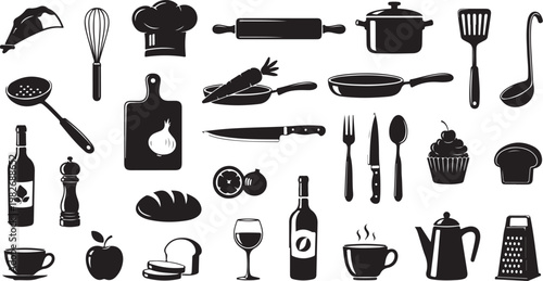Kitchen Utensils and Cooking Tools Icon Set Collection