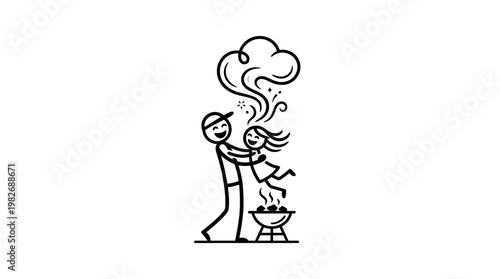 Father and Daughter Enjoying a Barbecue