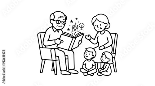 Grandparents Reading a Story to Grandchildren