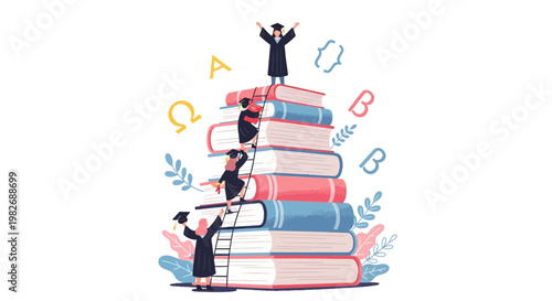 The Triumphant Ascent of Academia Vector Illustration