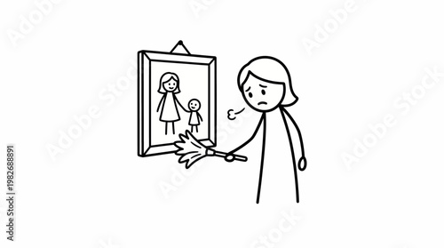 Woman Cleaning Picture of Mother and Child Memory and Loss