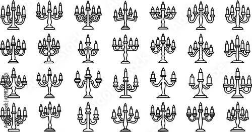 Black and White Line Art Vector of Candelabra Collection, Decorative Candle Holders