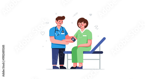Healthcare professional checking patient's blood pressure during a routine medical examination. Doctor or nurse providing essential health monitoring and preventive care for well-being