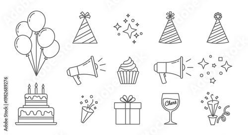 Collection of festive celebration icons and symbols.
