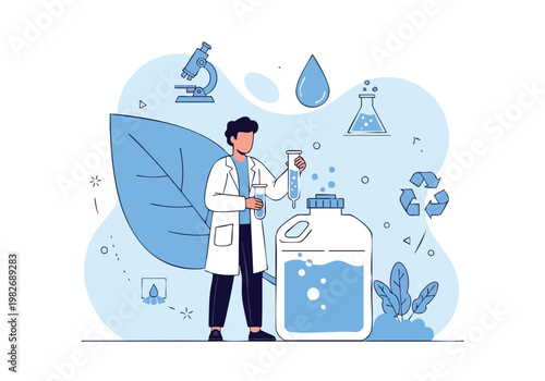 Scientist Conducting Research with Water and Plants