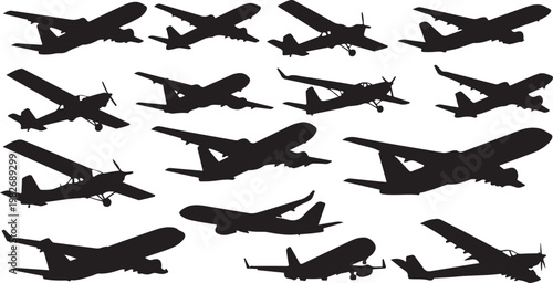 Silhouettes of airplanes flying in formation together