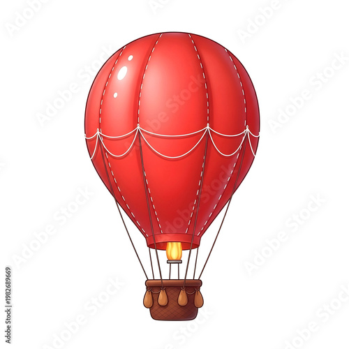 Red Hot Air Balloon with Wicker Basket Illustration on Transparent Background