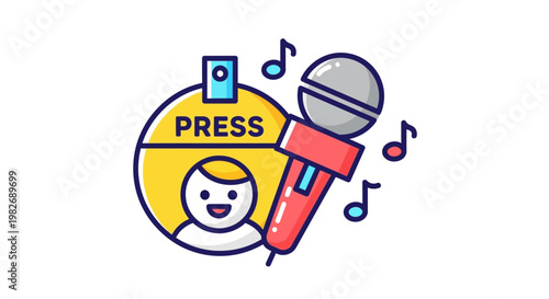 Engaging graphic representing a media professional with a press pass and microphone, embodying effective communication, news dissemination, and public address