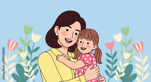 Woman Holding Little Girl Outdoors.