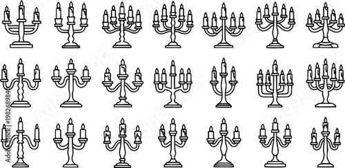 Black and White Line Art Collection of Diverse Candlestick Holders