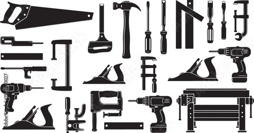 Collection of various tools and equipment silhouettes
