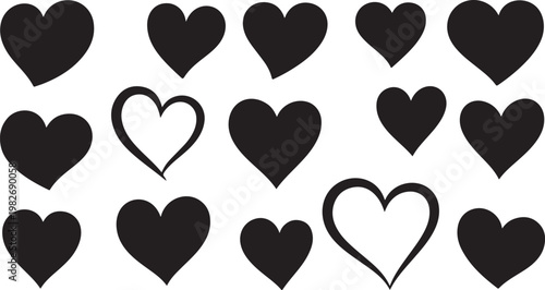 Black and White Heart Symbols on White Background