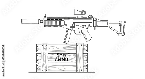 9mm Ammo Crate with Submachine Gun and Red Dot Sight