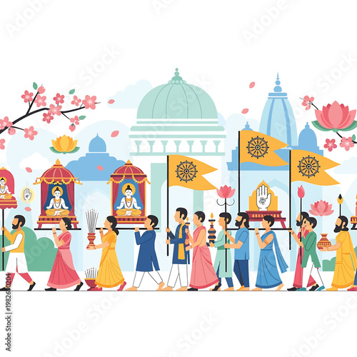 People carrying religious idols in procession.