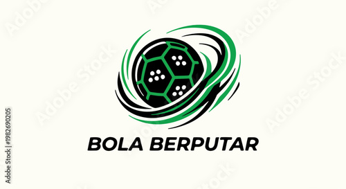 Modern logo design featuring a rotating padel ball surrounded by energetic green and black swirl shapes, symbolizing motion, sport, and speed.