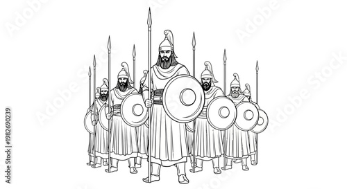 Ancient Warriors Holding Spears and Shields, Historical Military Formation
