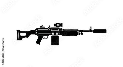 Assault Rifle Silhouette with Suppressor and Red Dot Sight