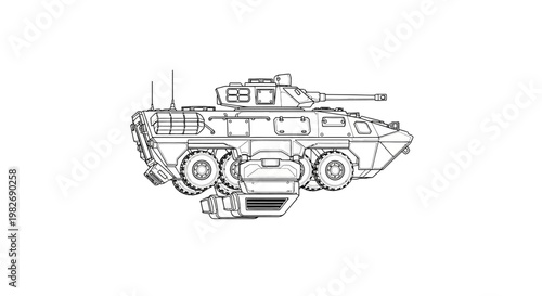 Armored Personnel Carrier Military Vehicle Line Art Illustration