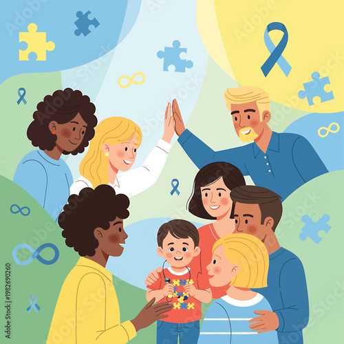 Diverse group of people high five.