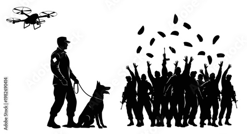 Drone and K9 unit assist in humanitarian aid delivery to grateful crowd