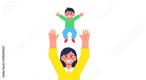 Happy mother lifting cheerful child playfully into the air, celebrating a precious bond and joyful family moments, a heartwarming illustration of parent-child love and interaction