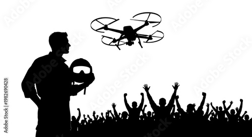 Drone Pilot with Crowd Cheering, Technology and Future Concept