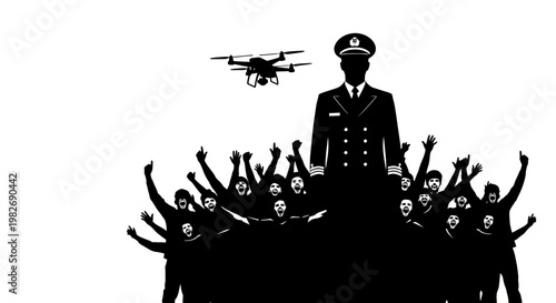 Drone Surveillance Over Crowd with Authority Figure