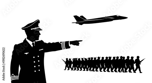 Military Commander Directs Jet and Soldier Formation