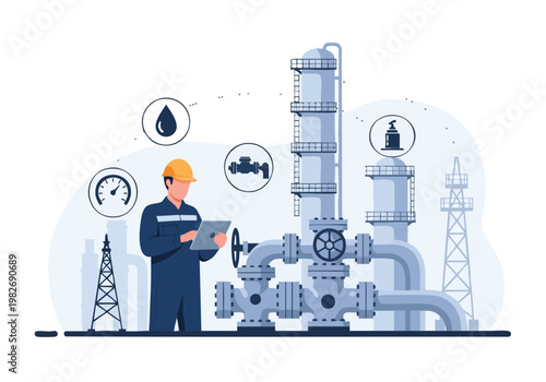 Petroleum Industry Technician Monitoring Refinery Operations