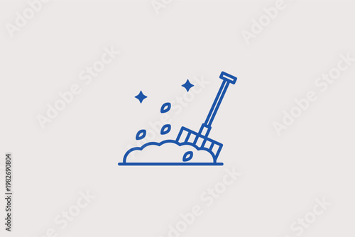 A garden rake gathering a pile of fallen leaves in a practical autumn Vector Illustration. Represents seasonal yard work, gardening, and autumn cleaning.